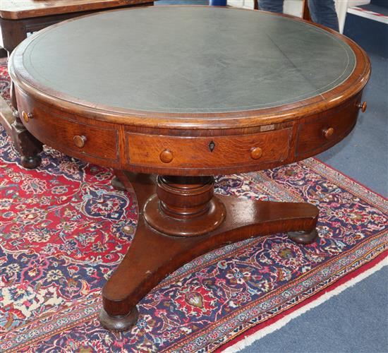A Victorian oak drum table Diameter 105cm